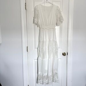 Boho White Lace Dress cottagecore summer wedding